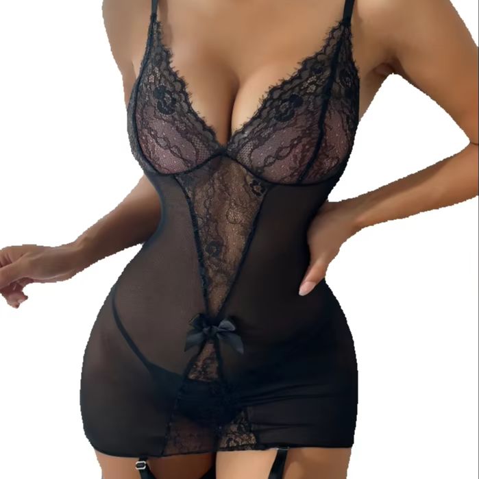 Garter Belt Set - طقم لانجري نسائي مثير من الدانتيل